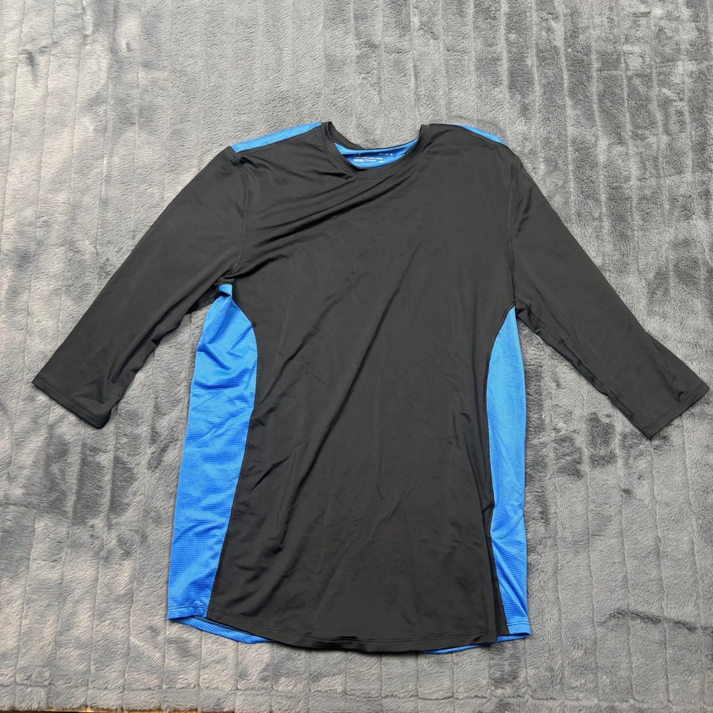 Under Armour HeatGear Mens Medium Fitted Long Sleeve Mesh Back Shirt Black Blue